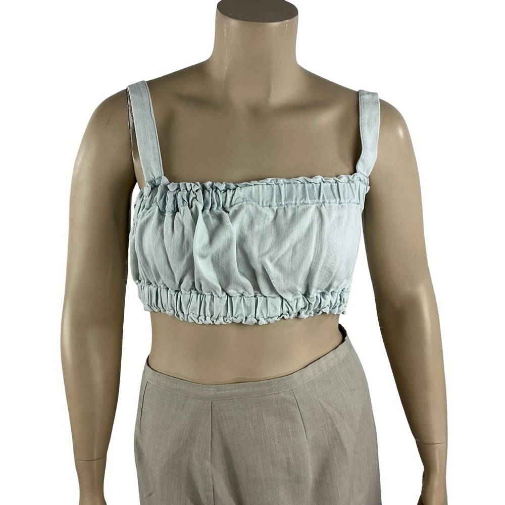 Weekend Los Angeles Glacier Mineral Wash Smocked Crop Top Blue Size XL